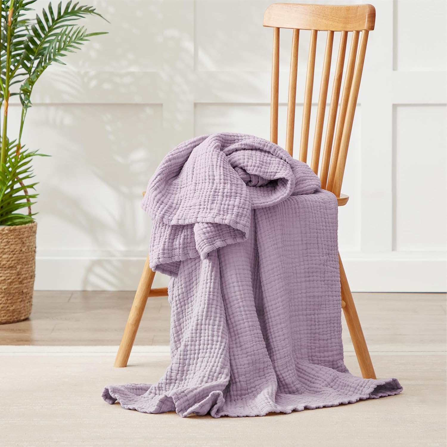 Ashenby 100% Cotton Muslin Blanket for Adults, 6-Layer Large Throw, 50x70, Lavender, 0.74 kg, Throw Xl(50" X 69.5")