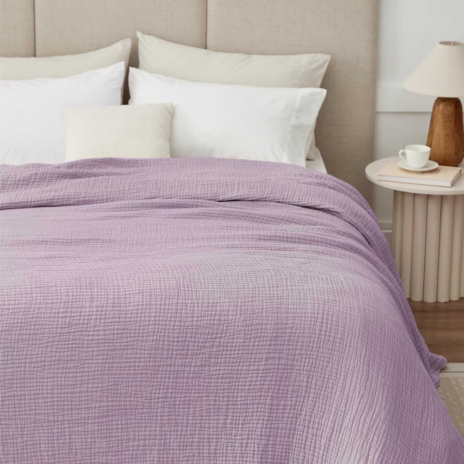 Ashenby 100% Cotton Muslin Blanket for Adults, 6-Layer Large Throw, 50x70, Lavender, 0.74 kg, Throw Xl(50" X 69.5")