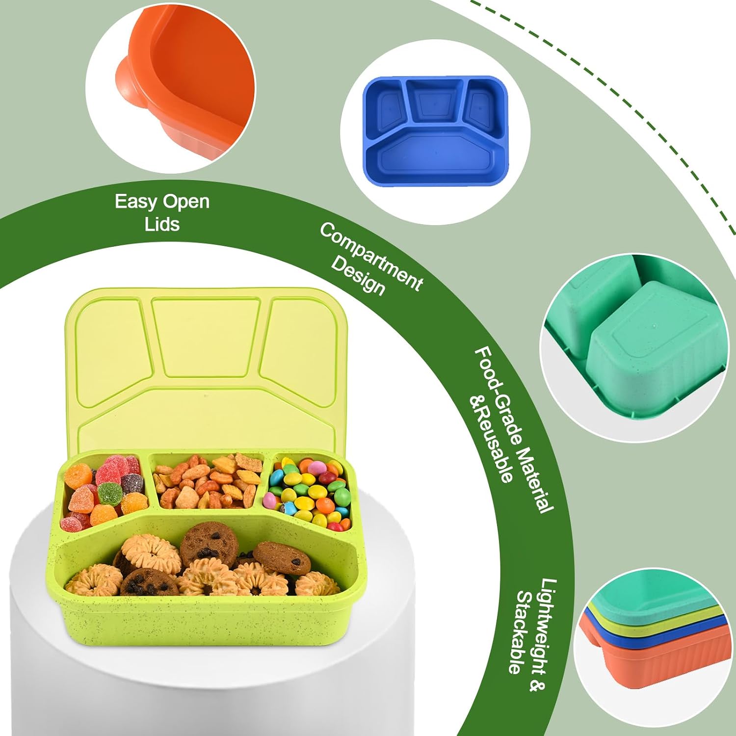Aldernest 4 Pack Bento Box Lunch Box Container for Adult Kid, 4.8 ounces