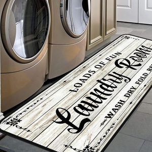 Aldernest White-1 Farmhouse Laundry Room Rug Runner, Non-Slip Floor Mat, 0.4 kg, 48x20 in