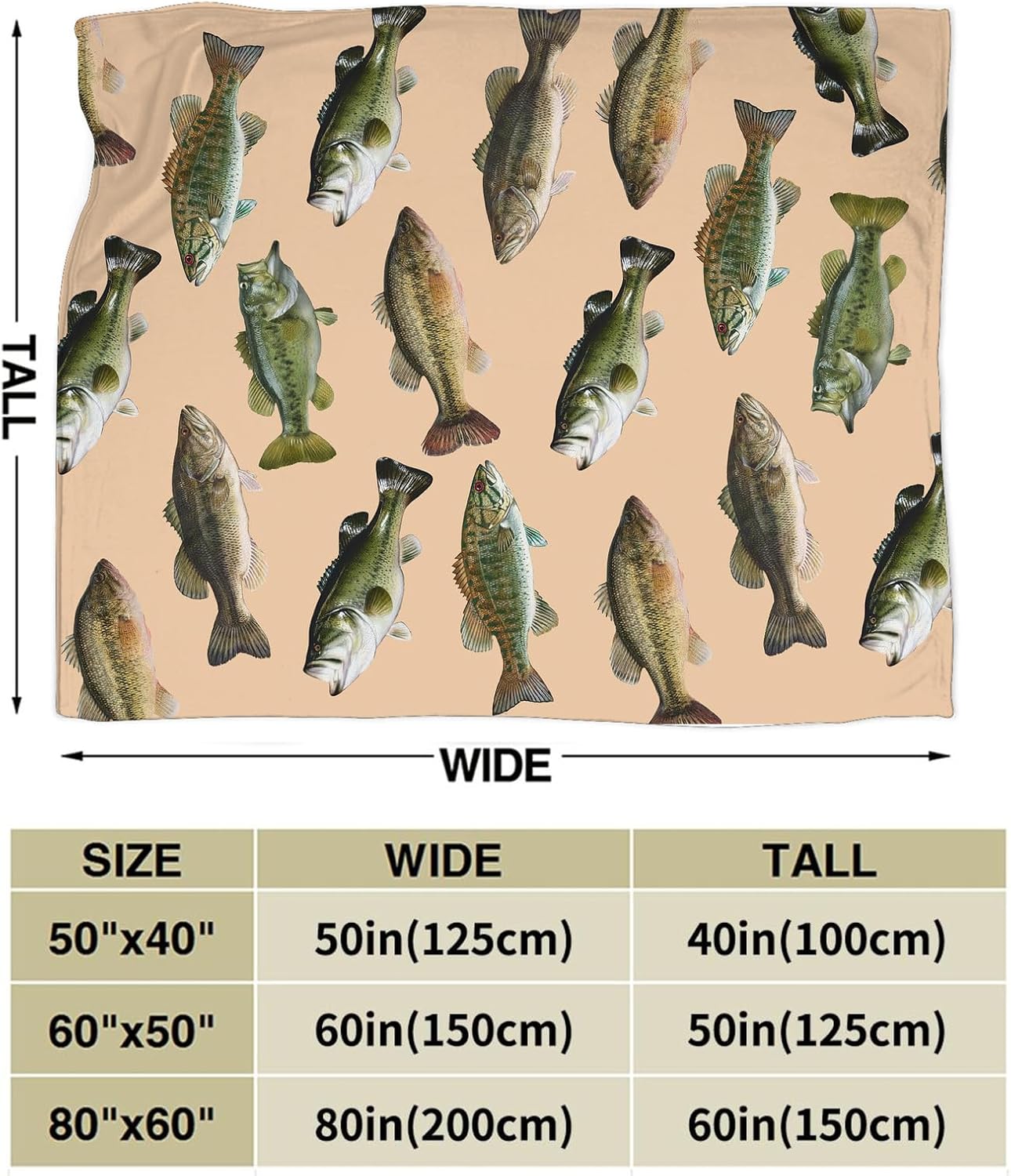Aldernest Bass Fishing Blanket, Fisherman Gifts Throw Blanket 50"X40", Bassfish
