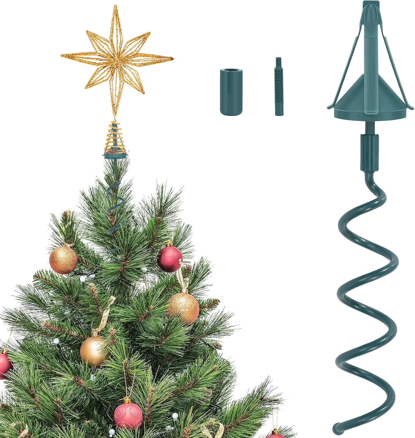 Aldernest Christmas Tree Topper Holder Twist on Universal Tree Topper Stabilizer with Adjustable Attachment,Christmas Tree Topper Adapter Plastic Tree