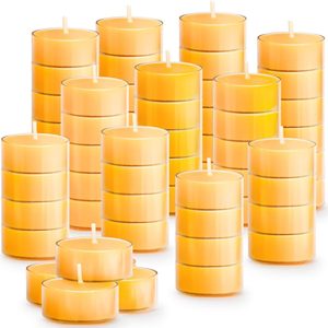 VelloHome 50PCS Pure Beeswax Tealight Candles, Natural Raw, Clear Cup, Cotton Wick, 0.95 kg, 1.5 inches in diameter and 0.7 inches in height
