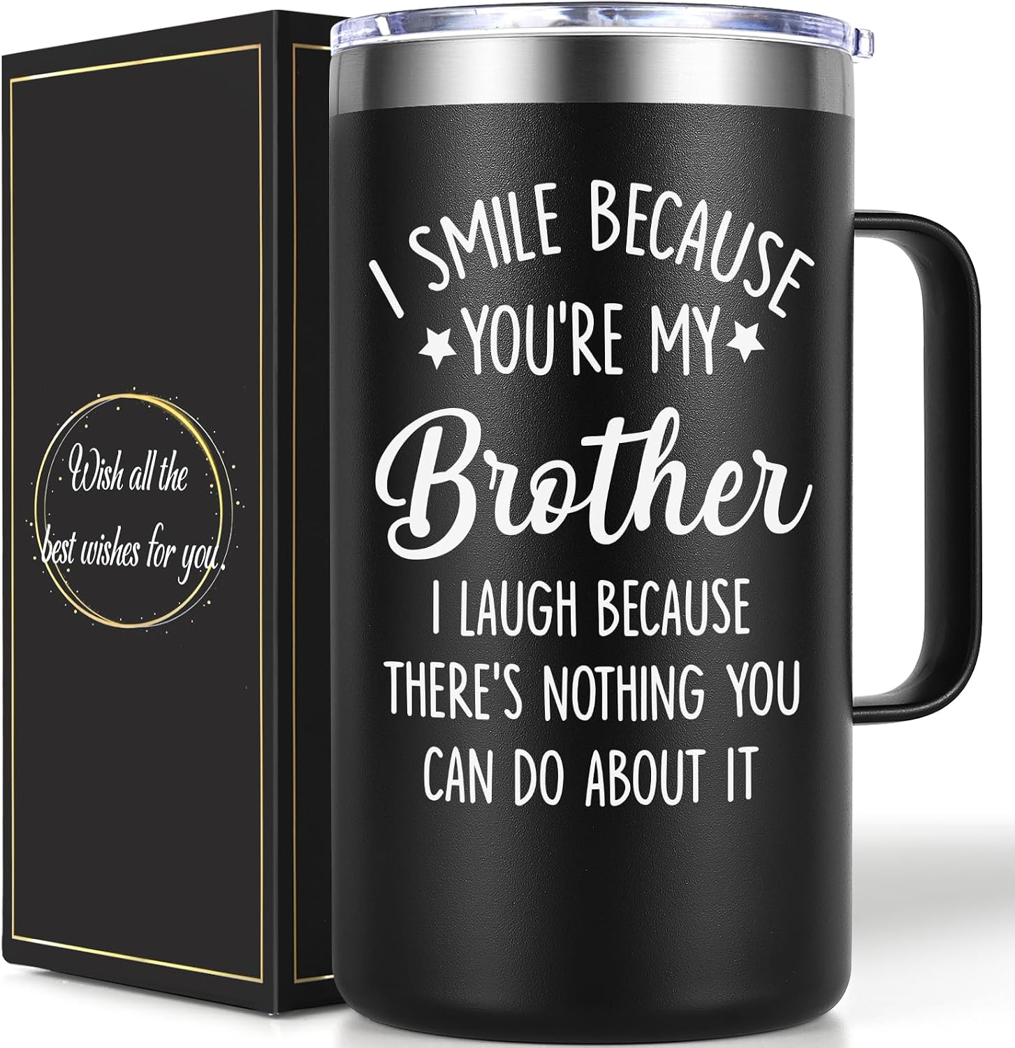 Aldernest Brother Gifts, 20oz Stainless Steel Insulated Coffee Mug, Black, 0.41 kg