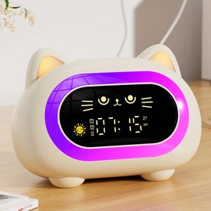 Aldernest Kids Alarm Clock Toddler Sleep Training Clock with 10 Night Lights, Small, Cream White