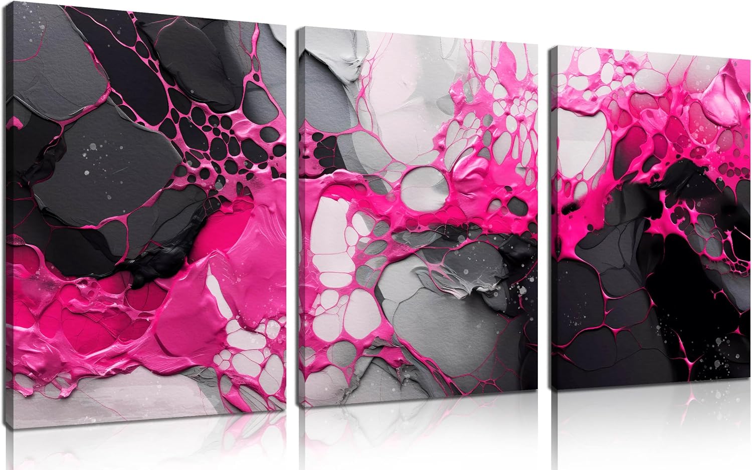 Aldernest Abstract Art Wall Decor for Living Room - Pink Pictures Wall Art for Bedroom - 3 Piece Canvas Wall Art for Office Size 12" x 16", 0.8 kg