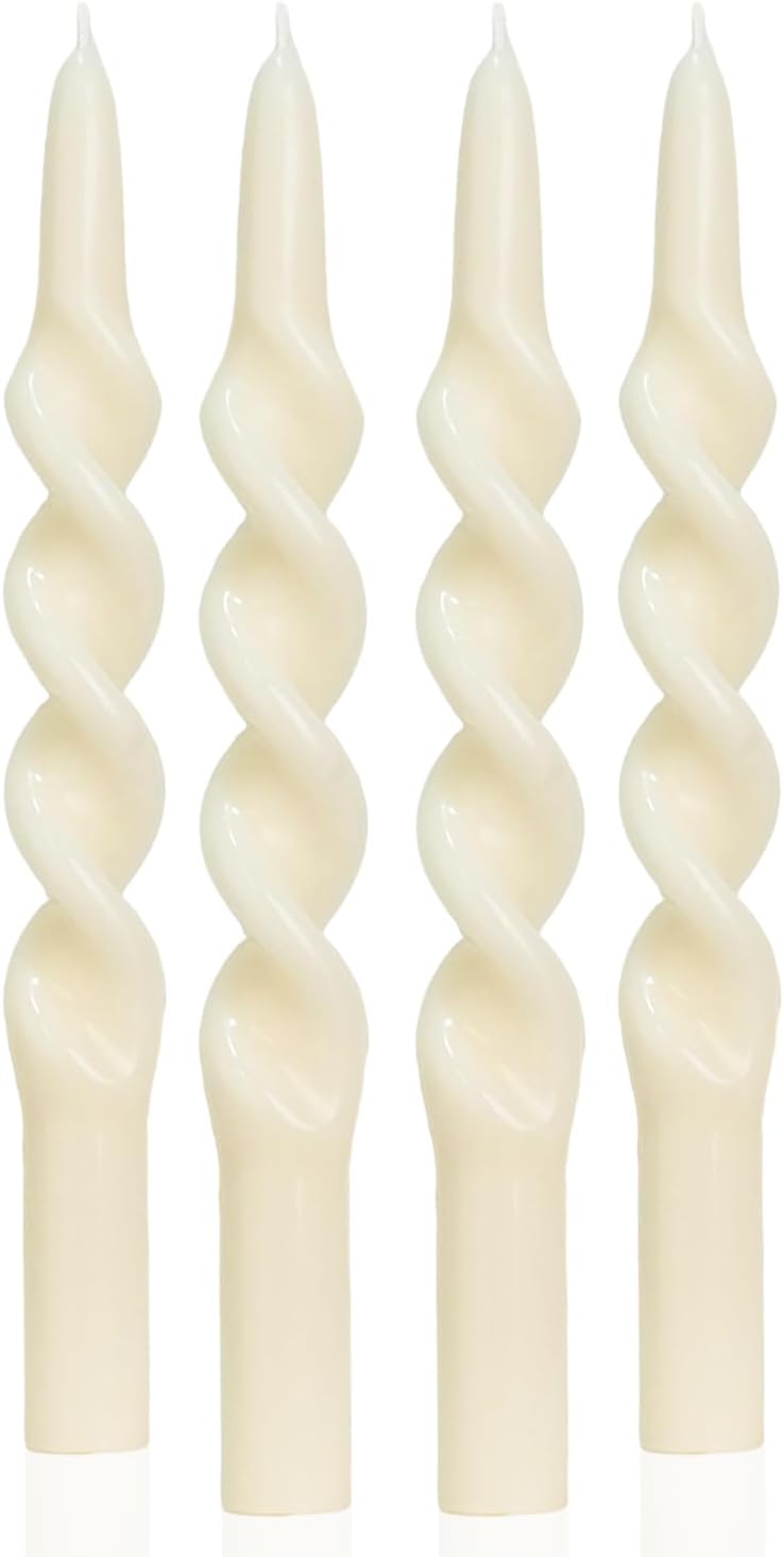 Barleyfield Tall Taper Candle Stick Ivory Spiral Taper Candles for Decoration Weddings Party Church-Unscented Dripless Candles Set of 4 10inch