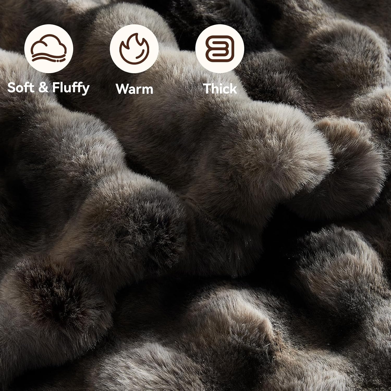 Brackenly Faux Fur Throw Blanket, 1000GSM Fluffy Soft Bubble Blanket 50''*60'', Grey