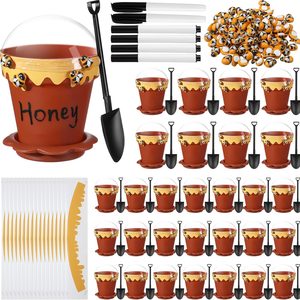 Aldernest 30 Sets Bee Honey Jar Pots Party Favors Bulk, Brown, 2 pounds, height 8cm/3.15in