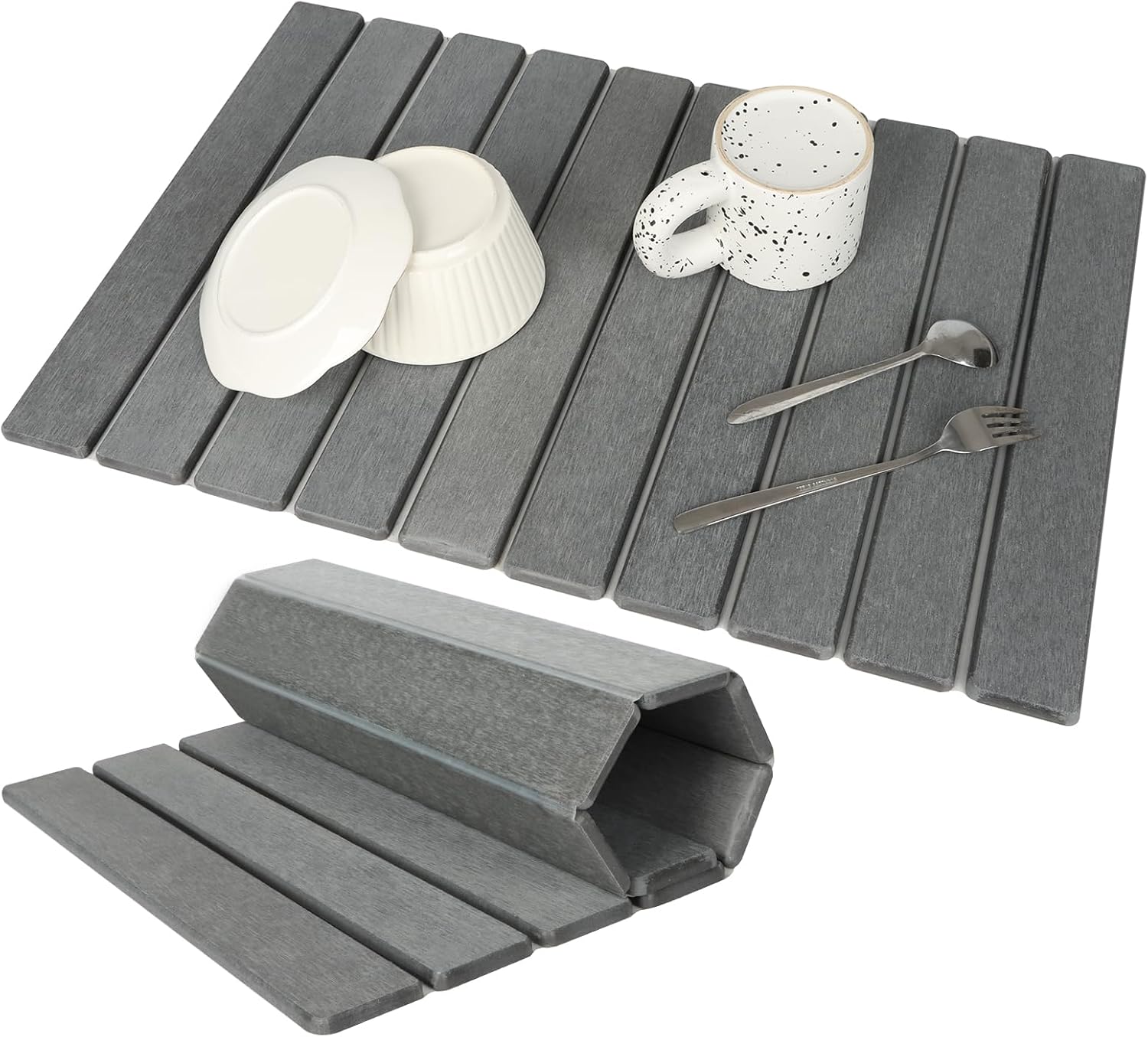 Aldernest Large Stone Dish Drying Mat for Kitchen Counter, Eco-friendly, 2.2 kg, 23.2" x 15.4", Dark Gray