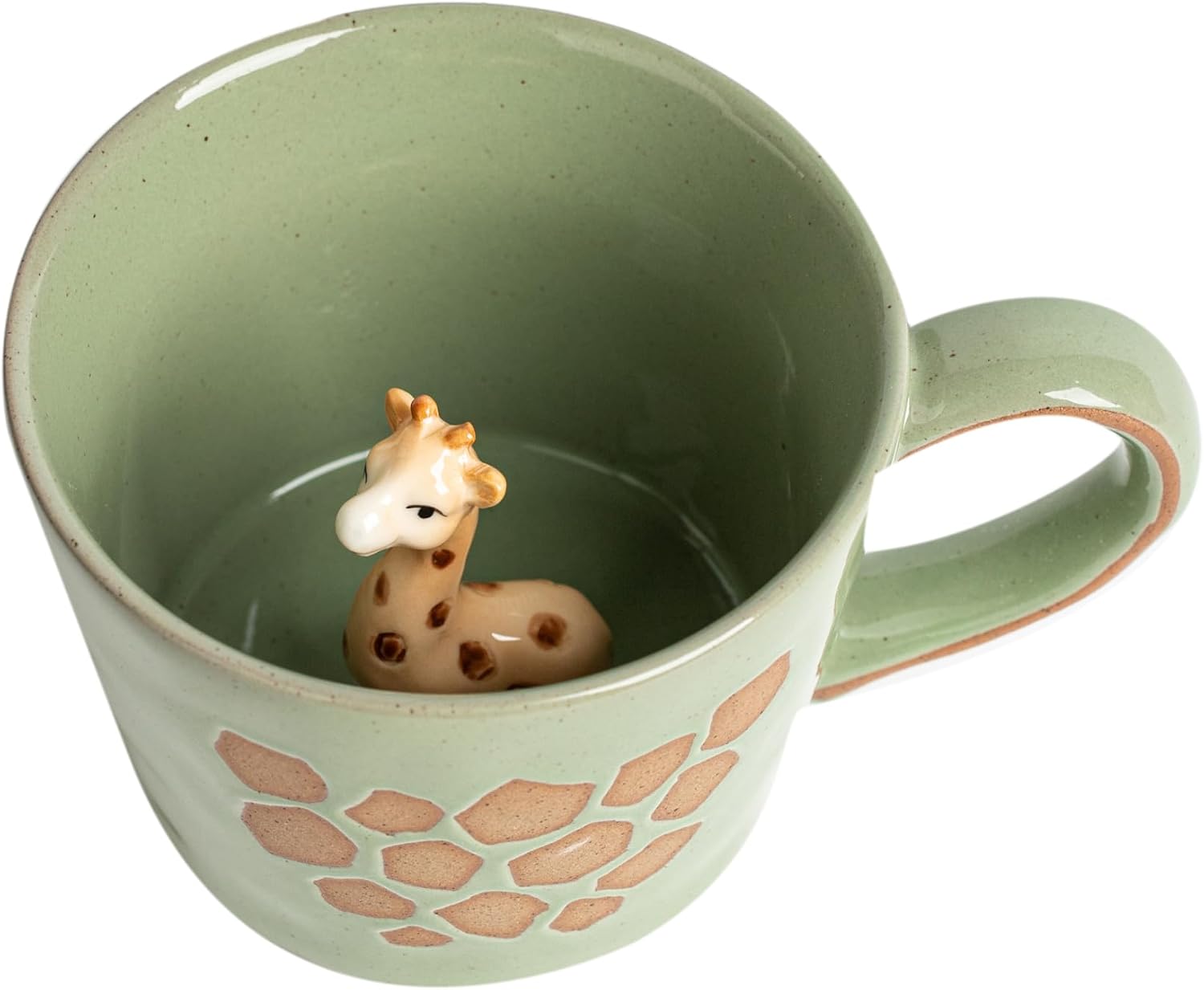 Aldernest Giraffe Coffee Cup Ceramic 3D Wild Animal Inside Mug, 0.45 kg, 12 Ounces, Green Giraffe