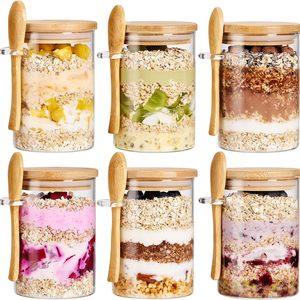 Ashenby 6 Pack Overnight Oats Containers with Bamboo Lids and Spoons - 22 oz Airtight Glass Jars with Lid, Meal Prep Jars for Chia Pudding, Yogurt