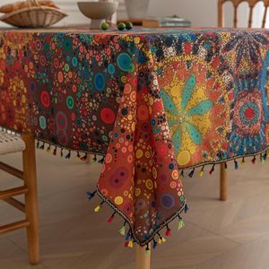 Aldernest Boho Tablecloth for Square Tables, Fringed Edges with Geometric Pattern Tablecloths, 70" x 59" (Rectangular), Dot Colorful