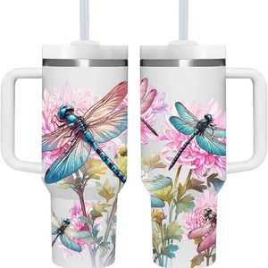 Birchmont 40 OZ Dragonfly Tumbler with Handle.Dragonfly Lover Gifts.Unique Birthday Christmas Gifts for Dragonfly Lover.Personalized 40 OZ dragonfly