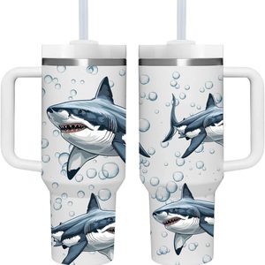 Birchmont 40 OZ Shark Tumbler with Handle.Shark Lover Gifts.Unique Christmas Birthday Gifts for Shark Lover.Personalized 40 OZ Sharks Tumbler Gifts