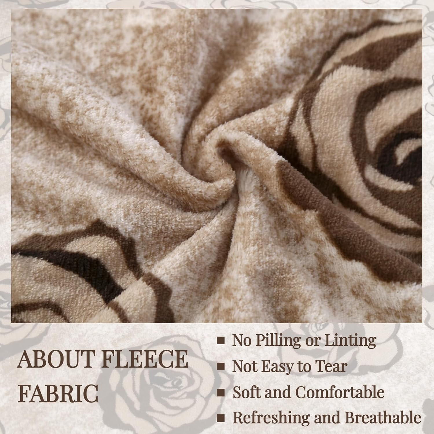 Aldernest 3Pcs Velvet Fleece Fitted Sheet Full Size with Brown Floral Pattern, 16 ounces
