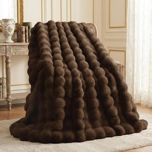 Ashenby Faux Rabbit Fur Throw Blanket for Couch, 50'' x 60'', Cocoa Brown, 2 kg
