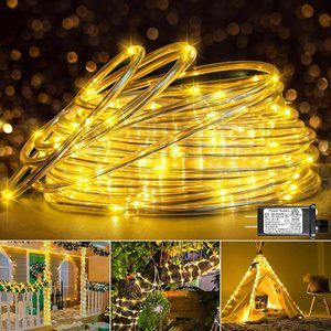 CozyWick 66FT 200 LED Rope Lights for Outside, Plug in Rope Lights Outdoor Waterproof, Warm White