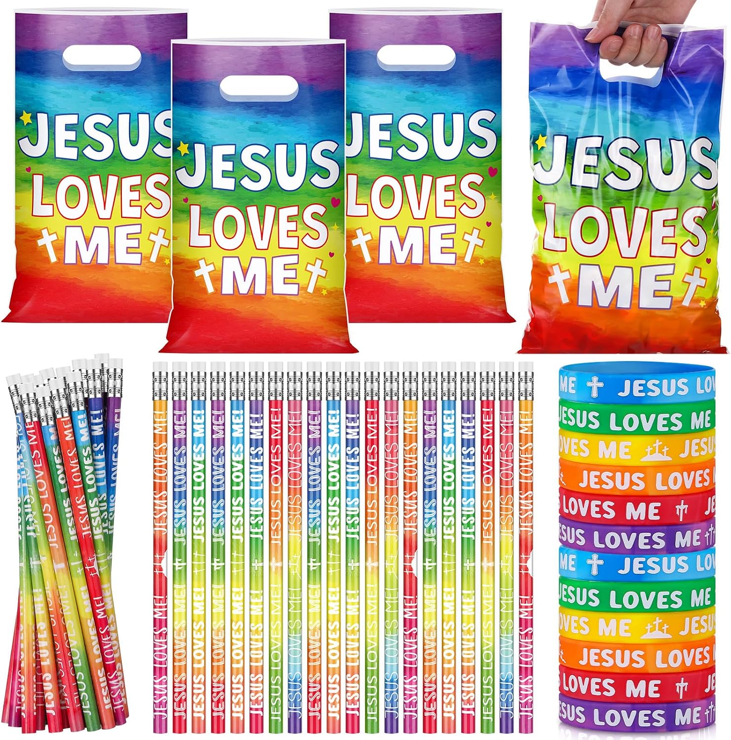 Aldernest 90 Pcs Jesus Loves Me Party Favors Religious Christian Halloween Gift, 1.17 pounds