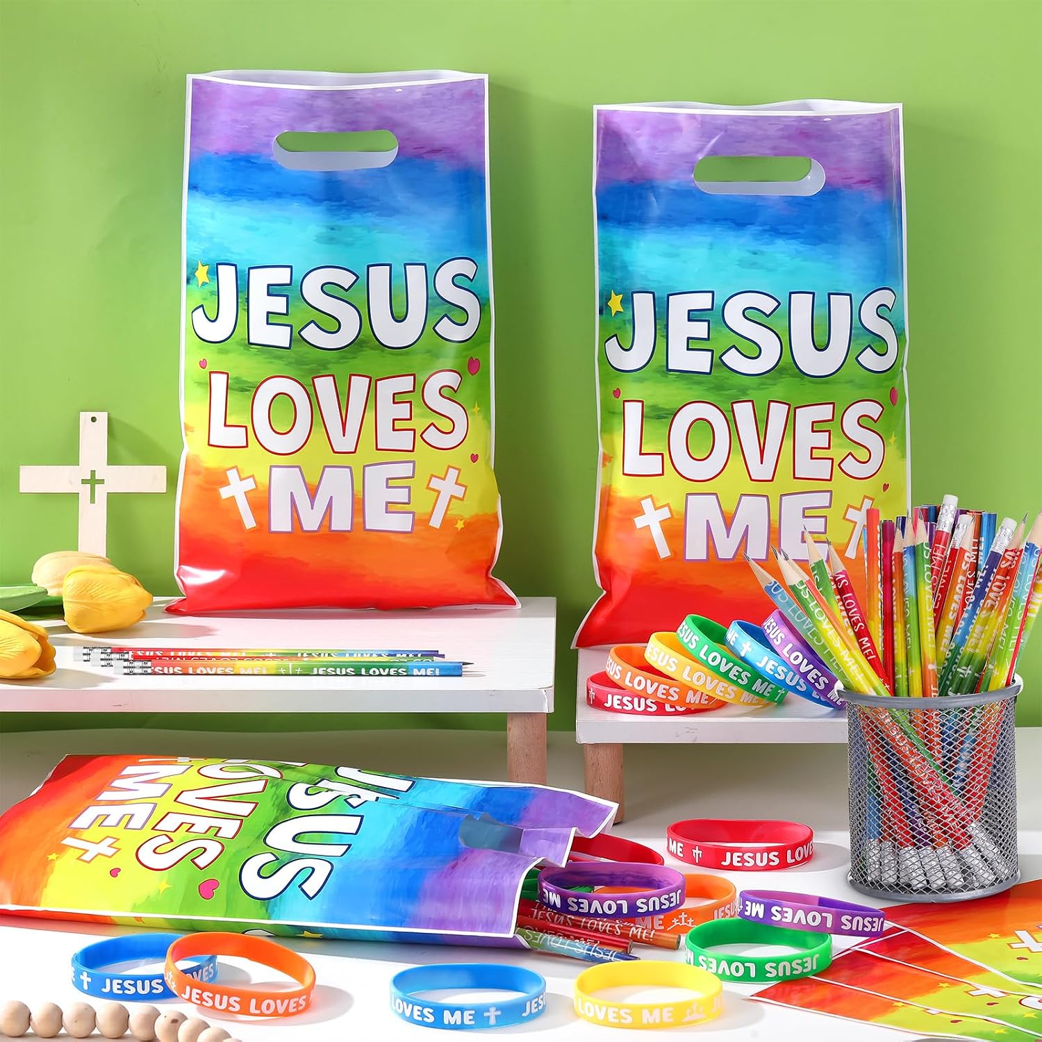 Aldernest 90 Pcs Jesus Loves Me Party Favors Religious Christian Halloween Gift, 1.17 pounds