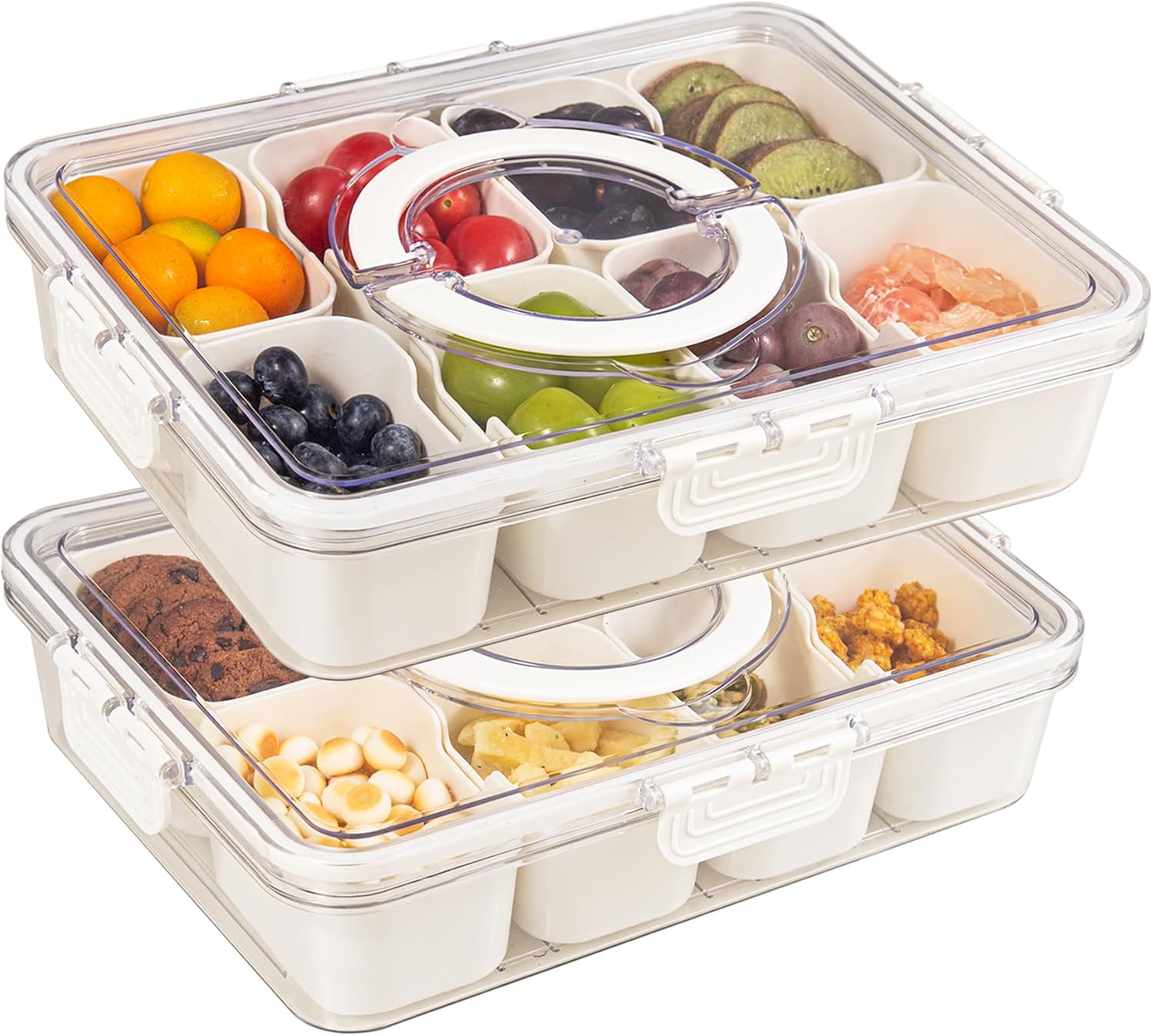 Aldernest 2 Pack Snackle Box Container with 8 Compartments, 1.77 kg, Beige