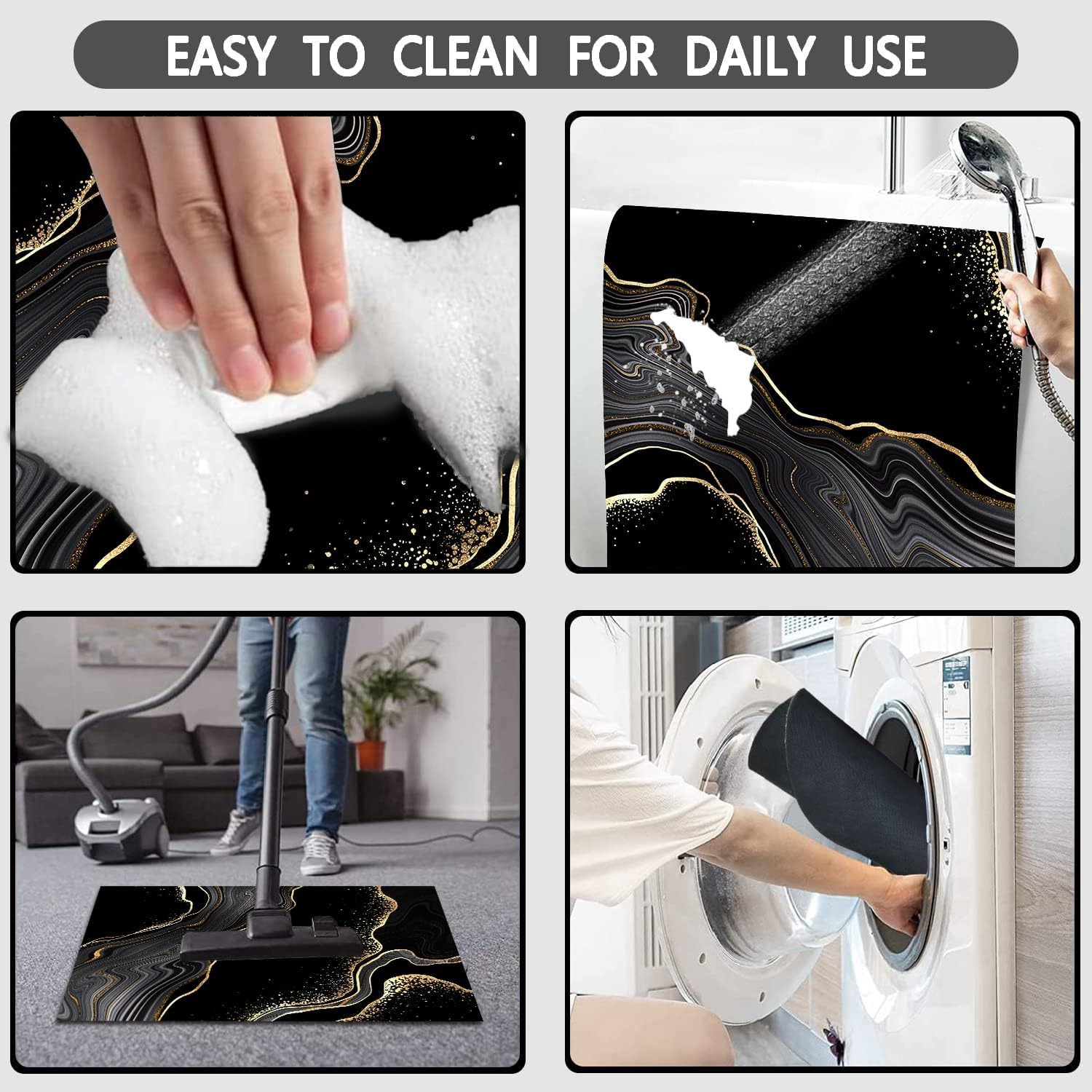 Aldernest Black Gold Bathroom Rugs Sets 3 Piece Abstract Bath Mat Thin Rubber Diatomaceous Earth Quick Dry Rugs Water Absorbent Floor mat with