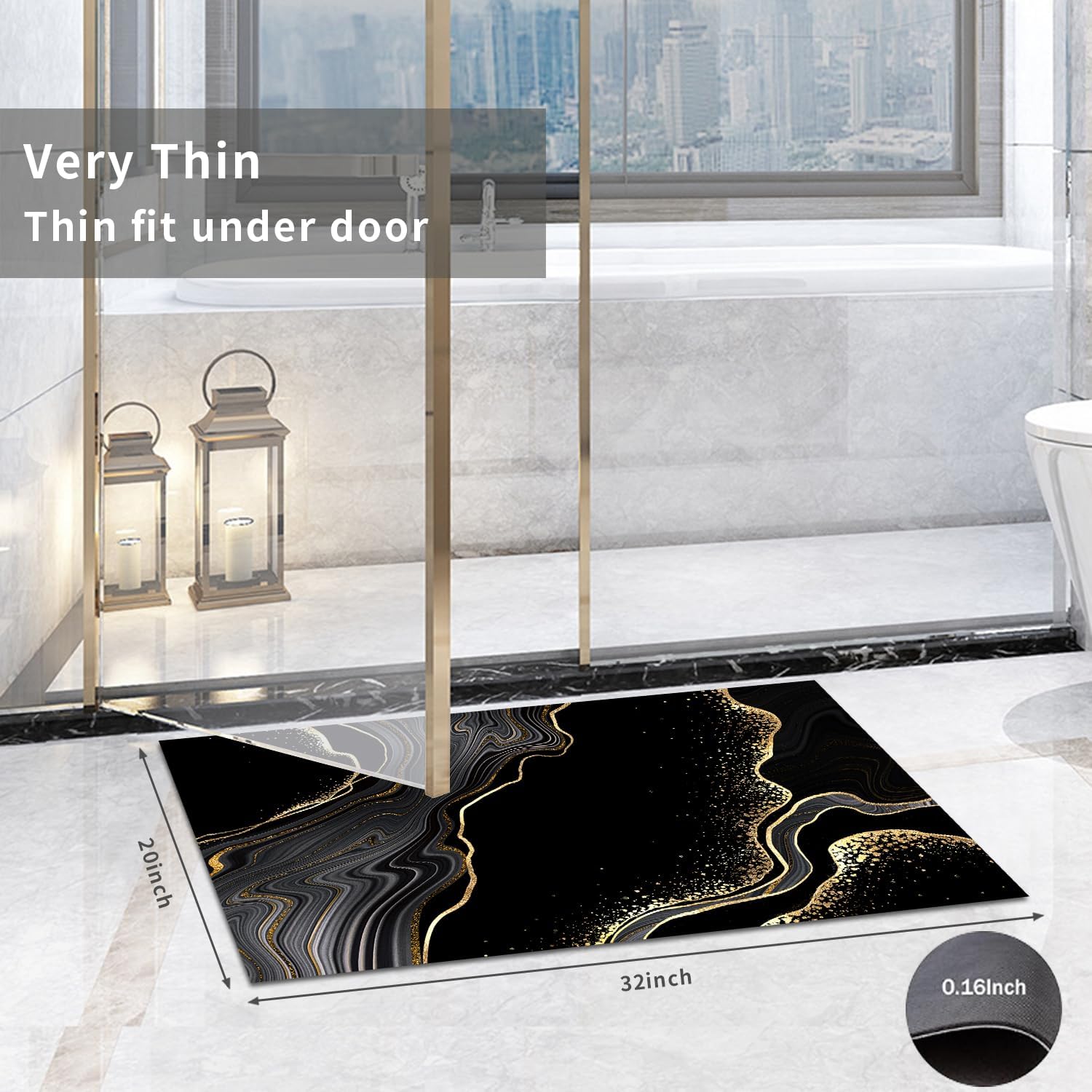 Aldernest Black Gold Bathroom Rugs Sets 3 Piece Abstract Bath Mat Thin Rubber Diatomaceous Earth Quick Dry Rugs Water Absorbent Floor mat with