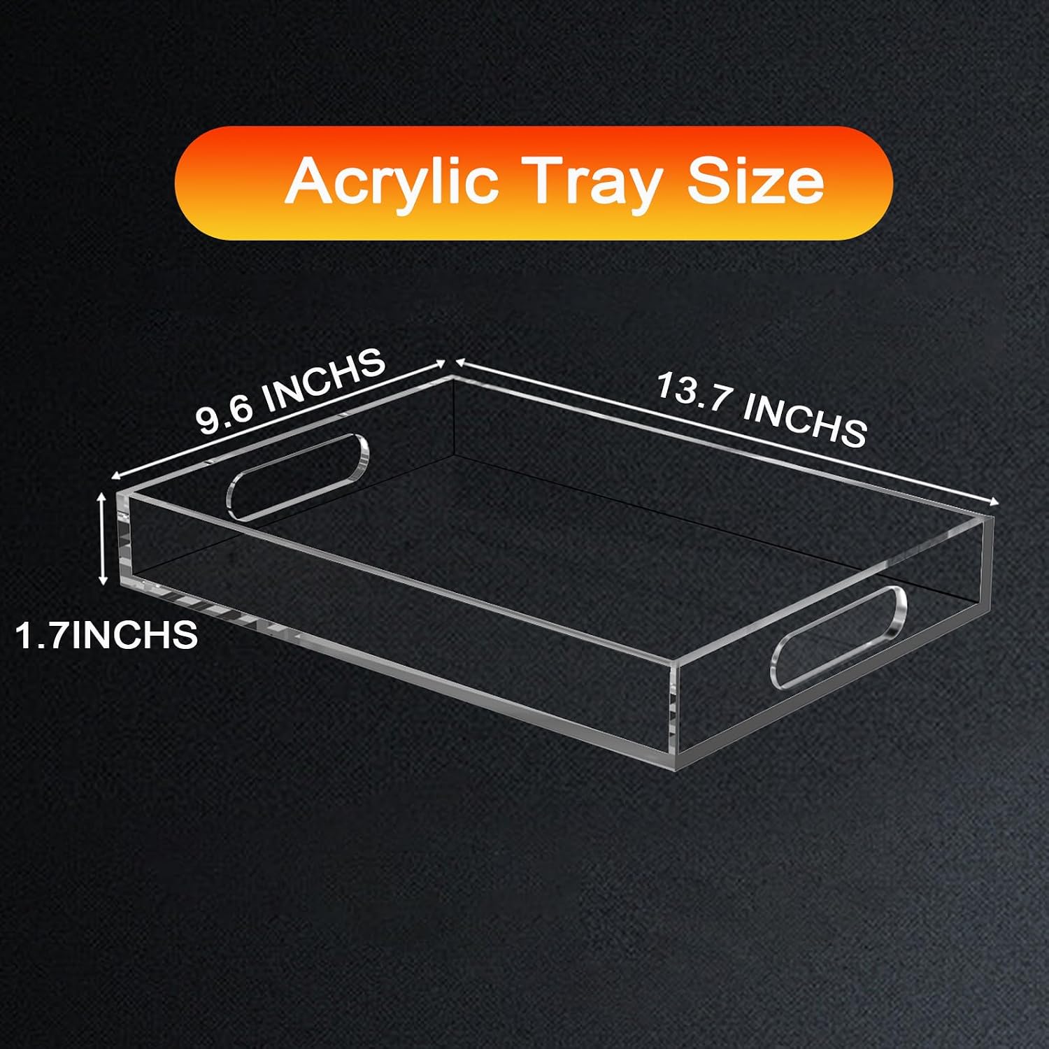 Aldernest Clear Acrylic Tray with Raised Edges, Multi-Purpose Organizer Tray for Vanity, 16 ounces, Transparently