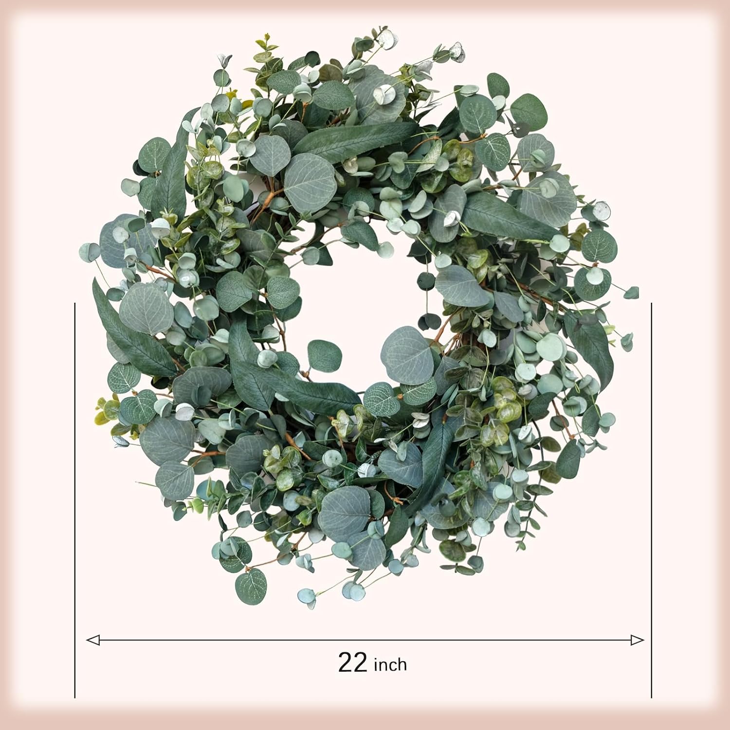 Aldernest 22" Eucalyptus Wreath, Year Round Wreaths for Front Door, 0.63 kg