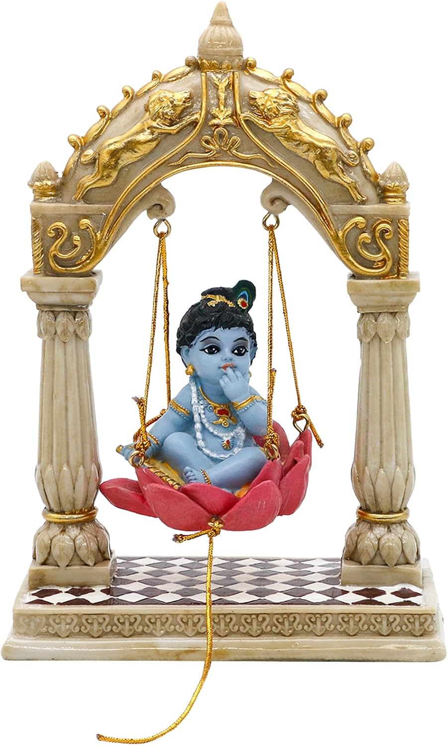 Birchmont Baby Krishna on Swing - 6.7" H Hindu God Lord Krishna Idol Statue Mini India Murti Item Home Office Temple Mandir Shrine Altar Pooja Decor