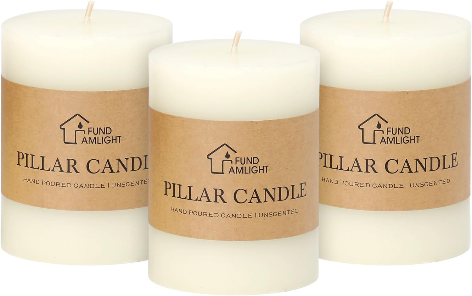 Aldernest 3x4 Inch White Pillar Candles Set of 3, Hand-Poured Unscented Pillar Candle, 2.3 pounds