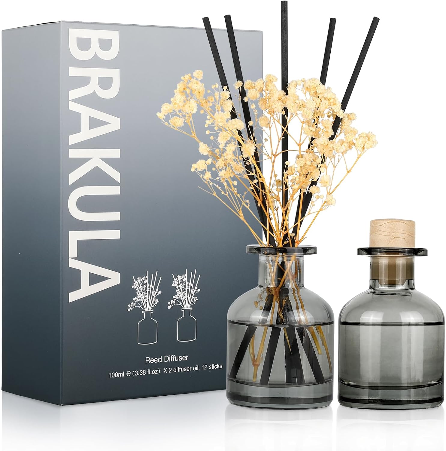 Aldernest 2 Pack Reed Diffuser, White Jasmine+Lavender Eucalyptus, 3.38 fl oz