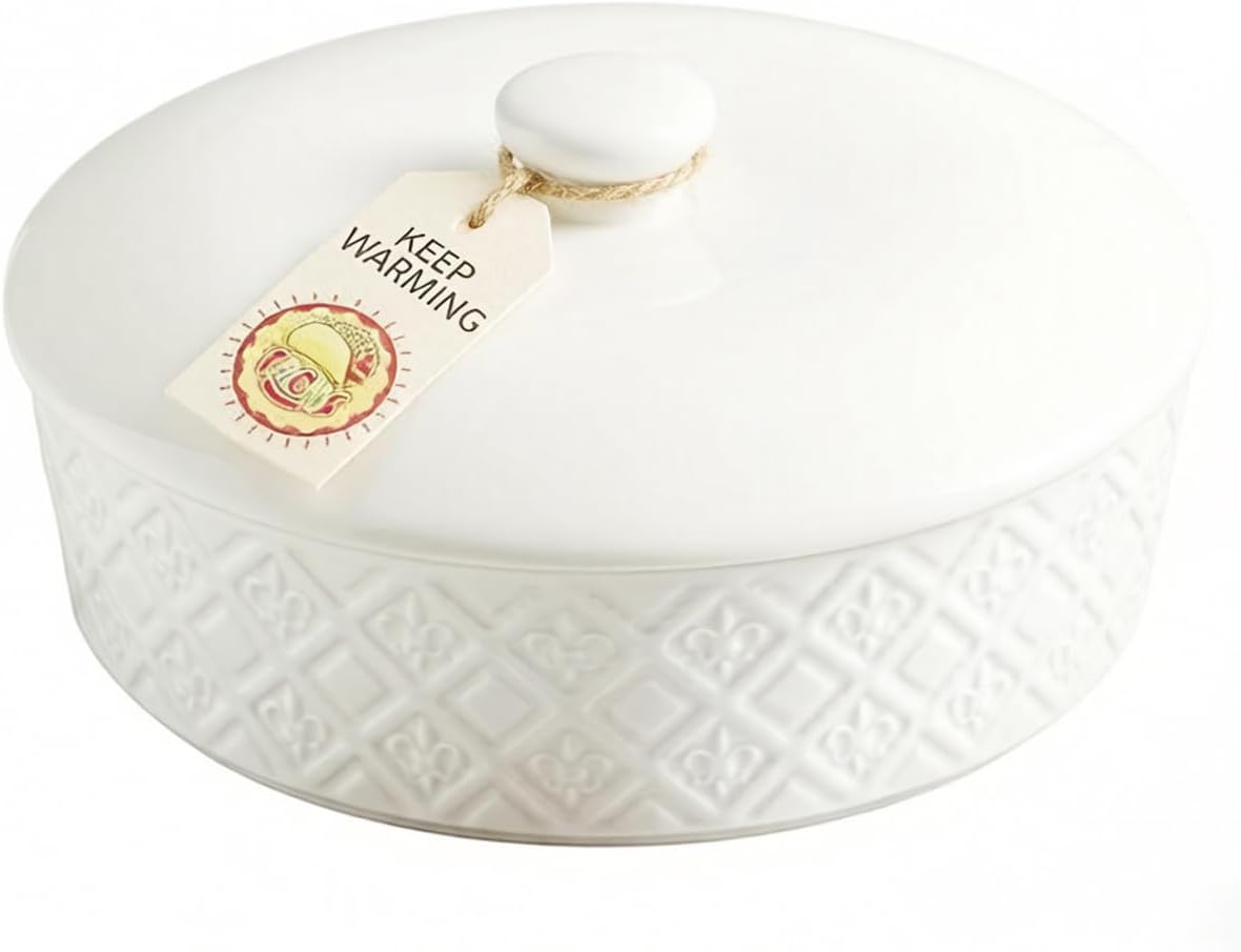 Aldernest Large Tortilla Warmers with Lid 8.8 Inch, 8.8*8.8*4.1, White