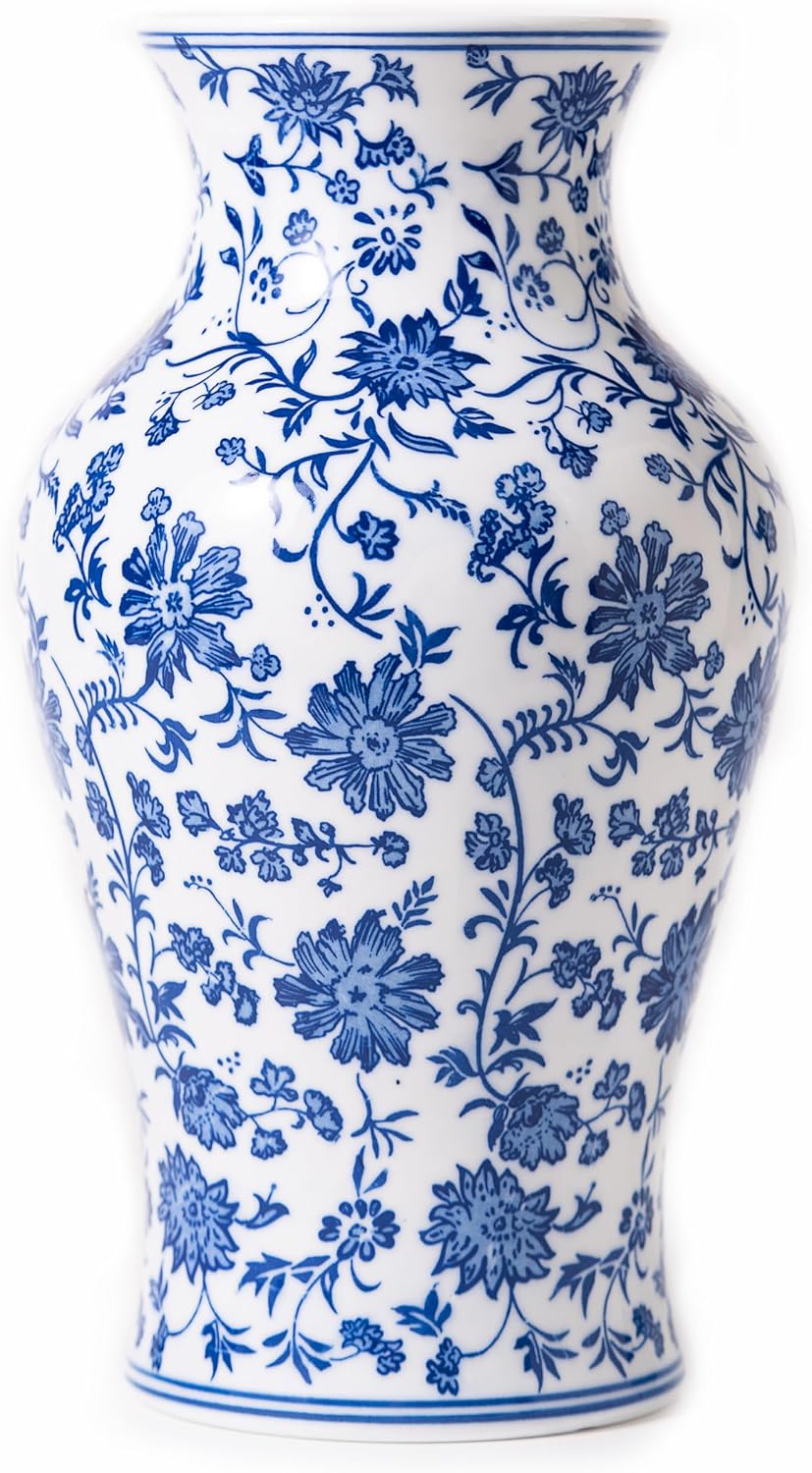 Ashenby Blue and White Porcelain Décor, Blue and White Vase, Chinoiserie Vase, 1.19 kg