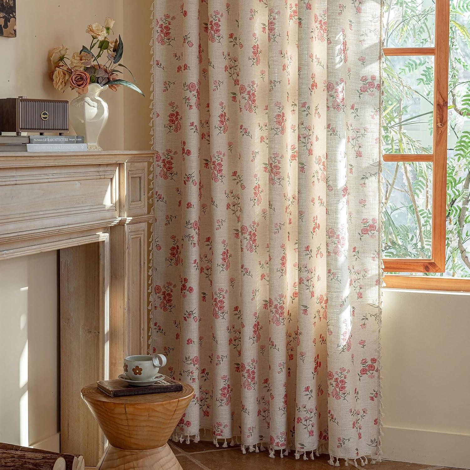 Aldernest Pink Boho Floral Light Filtering Curtains 84 Inch 2 Panels
