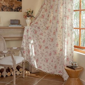 Aldernest Pink Boho Floral Light Filtering Curtains 84 Inch 2 Panels