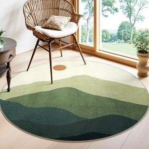 Aldernest 4ft Abstract Green Round Rug, Boho Mountain Circle Classroom Rugs, 12.57 Square Feet