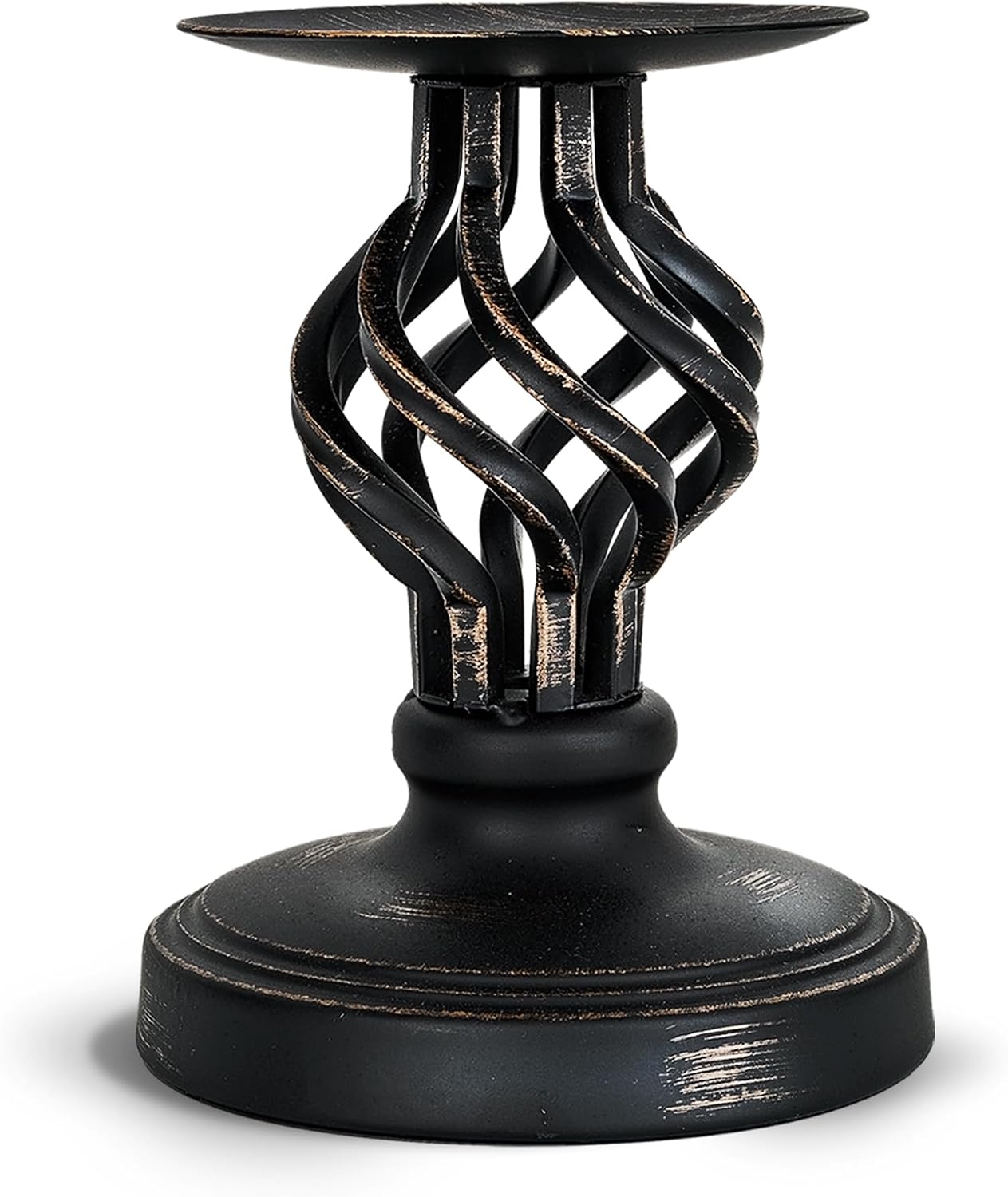 VelloHome Vintage Metal Pillar Candle Holder for Table Decor, 9.6 ounces, Black