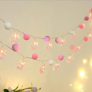 Aldernest Pom Poms String Lights with Unicorn Fairy Lights, 3.2 ounces, Pink Pompoms-Pink Unicorn