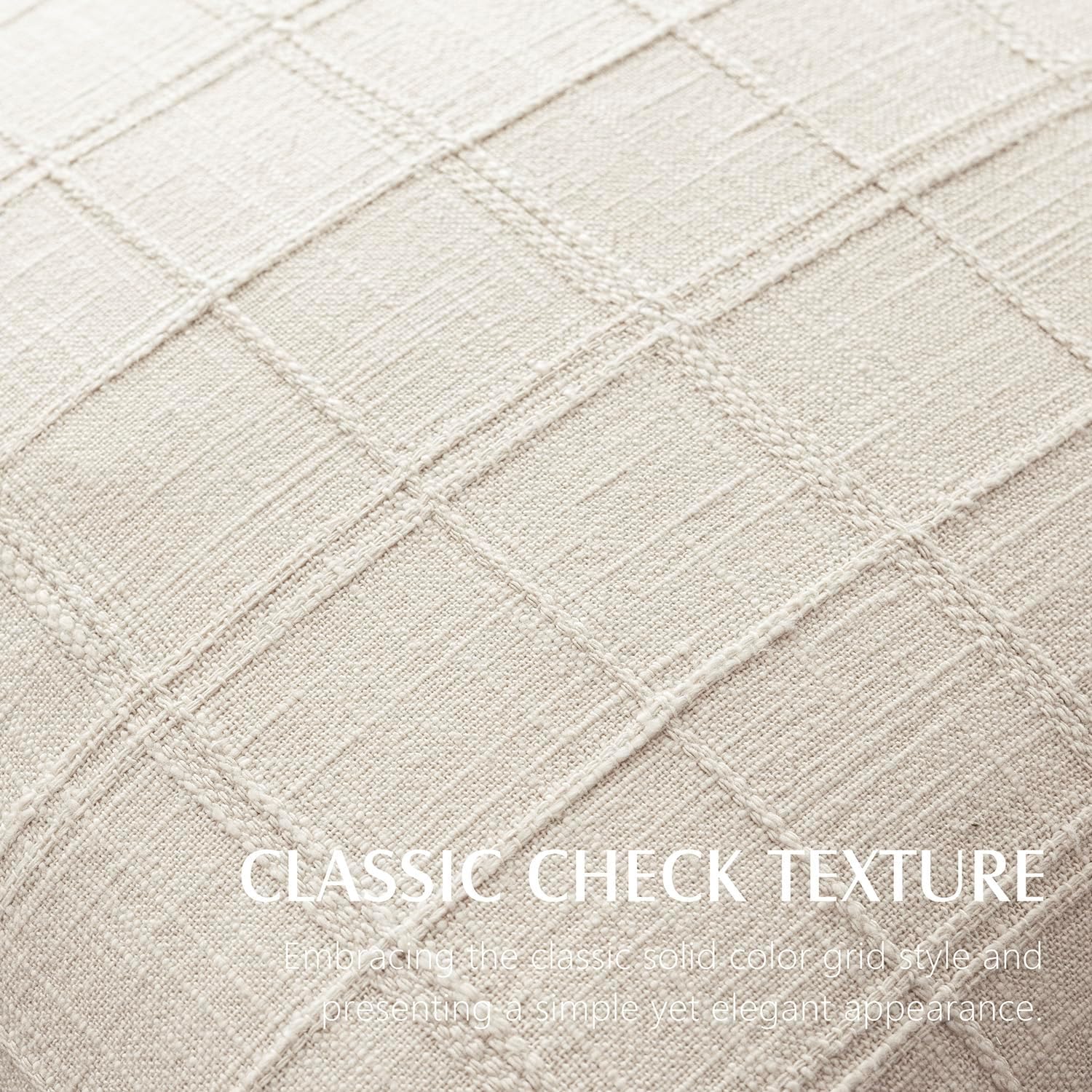 VelloHome Linen Check Decorative Throw Pillow Covers 20×20 Natural Beige