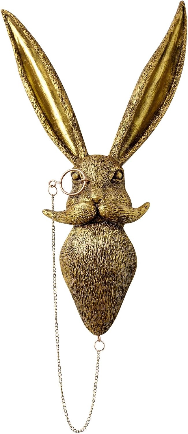 NestlyCo Animal Head Wall Art Sculptures PU Foam Material 16 inchs Gold Rabbit Wall Decor Art for Whimsigoth Home Wall Decor Lightweight Accent Wall