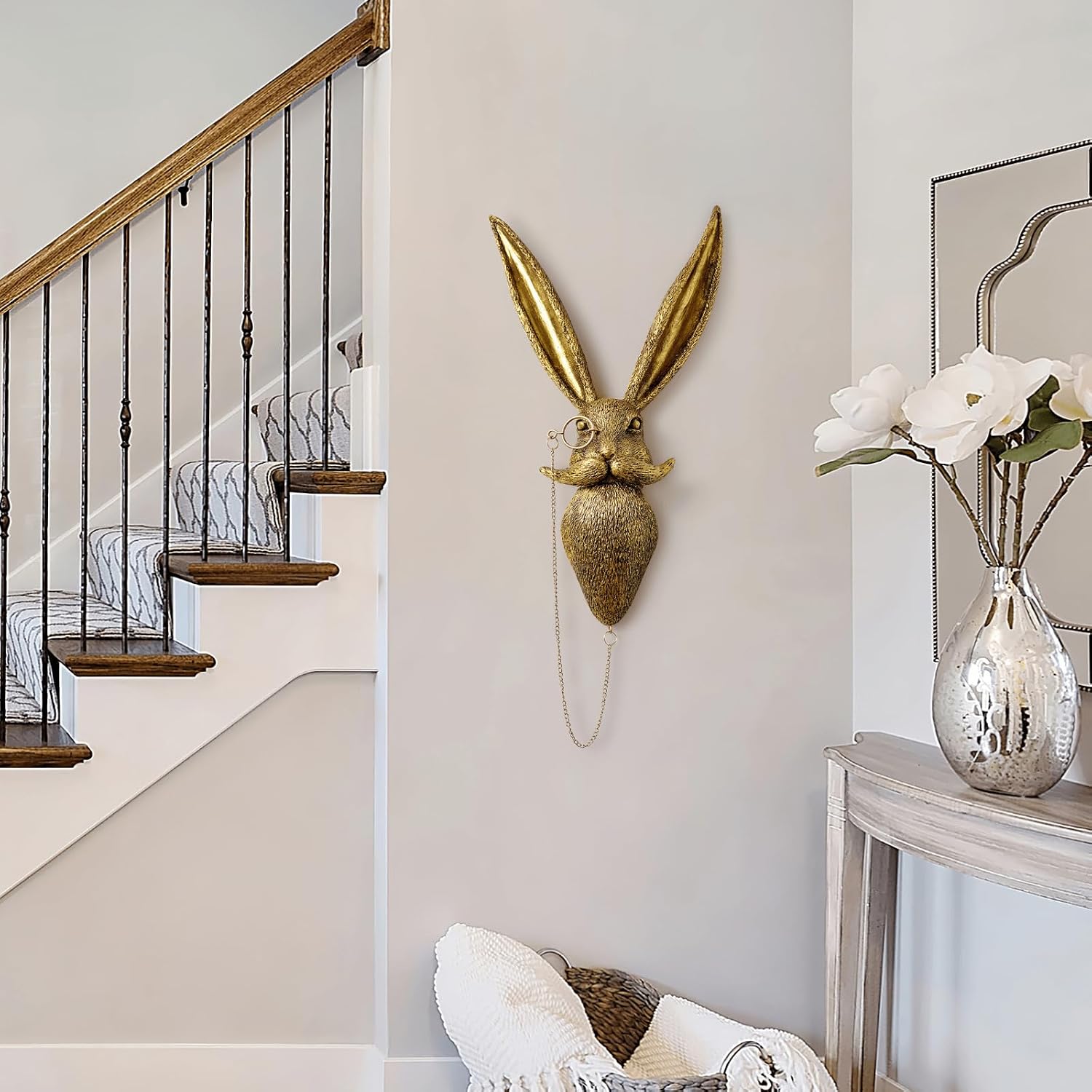 NestlyCo Animal Head Wall Art Sculptures PU Foam Material 16 inchs Gold Rabbit Wall Decor Art for Whimsigoth Home Wall Decor Lightweight Accent Wall