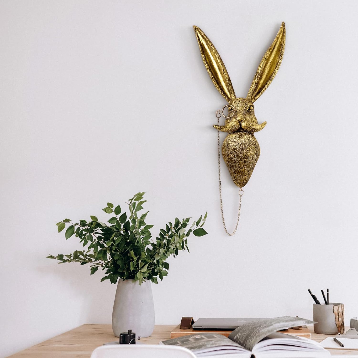 NestlyCo Animal Head Wall Art Sculptures PU Foam Material 16 inchs Gold Rabbit Wall Decor Art for Whimsigoth Home Wall Decor Lightweight Accent Wall