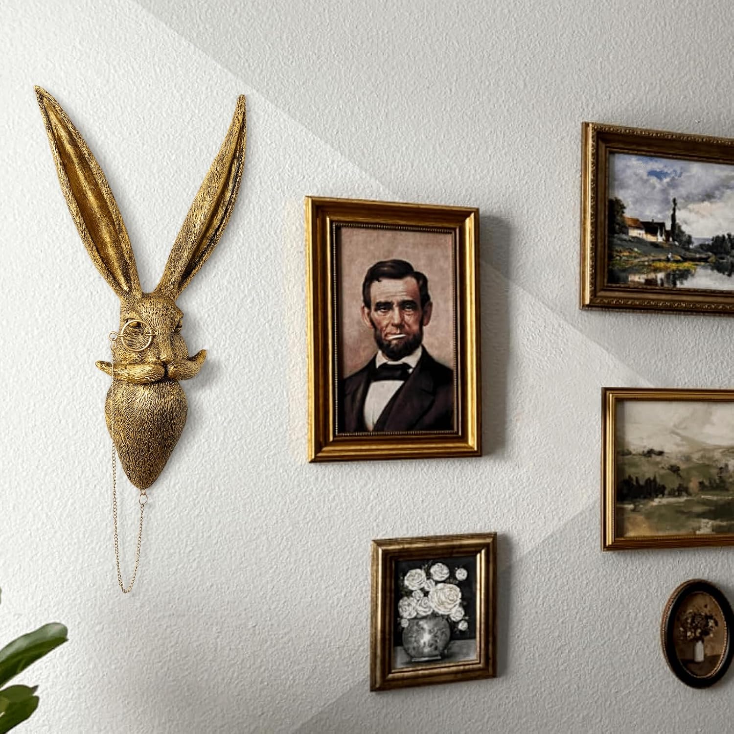 NestlyCo Animal Head Wall Art Sculptures PU Foam Material 16 inchs Gold Rabbit Wall Decor Art for Whimsigoth Home Wall Decor Lightweight Accent Wall