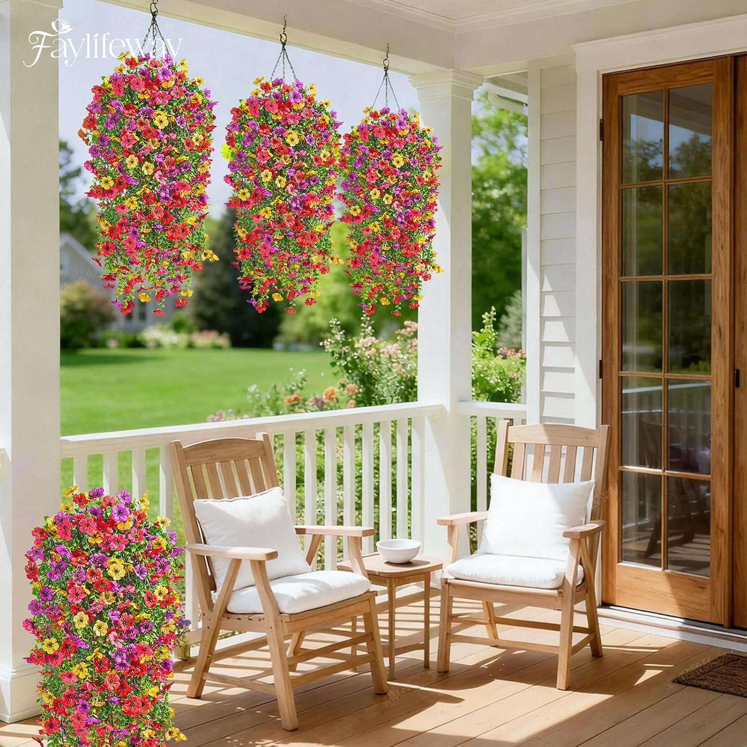 Aldernest 4PCS UV Resistant Silk Artificial Hanging Flowers for Outdoors, Summer Color