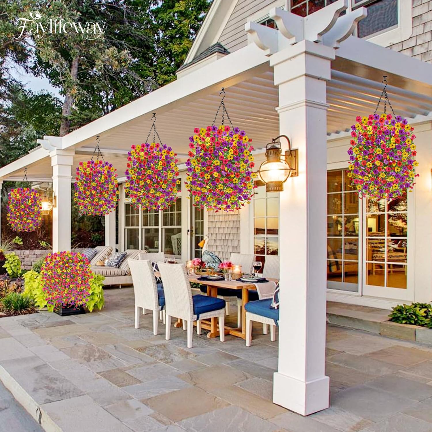Aldernest 4PCS UV Resistant Silk Artificial Hanging Flowers for Outdoors, Summer Color