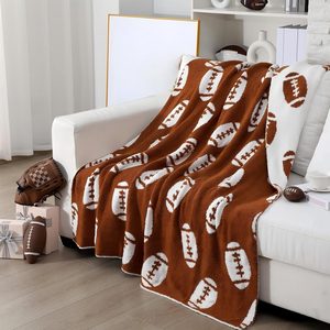 Ashenby 50 x 60 Inch Football Knit Throw Blanket, Reversible Brown White, 2 pounds, Brown and White