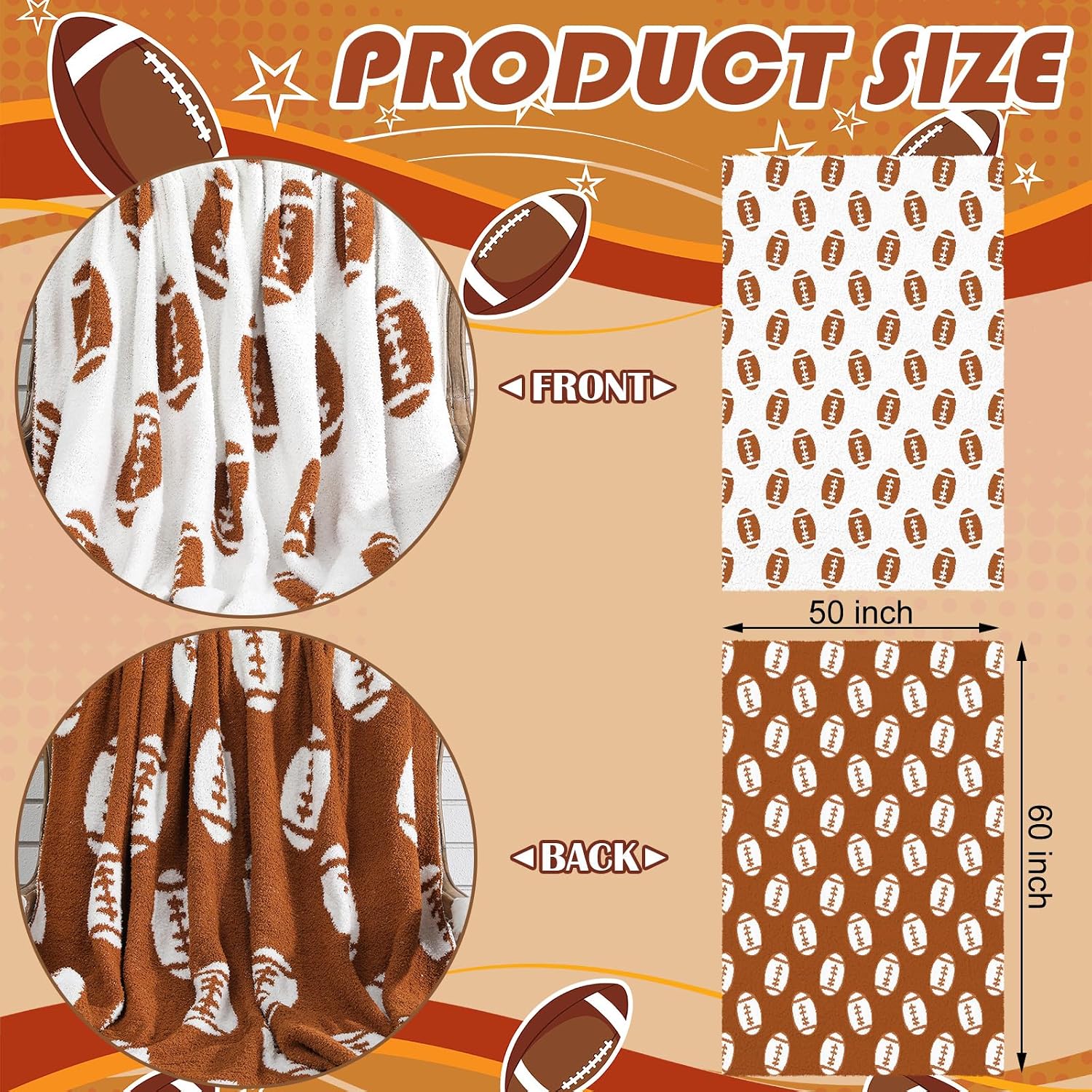 Ashenby 50 x 60 Inch Football Knit Throw Blanket, Reversible Brown White, 2 pounds, Brown and White