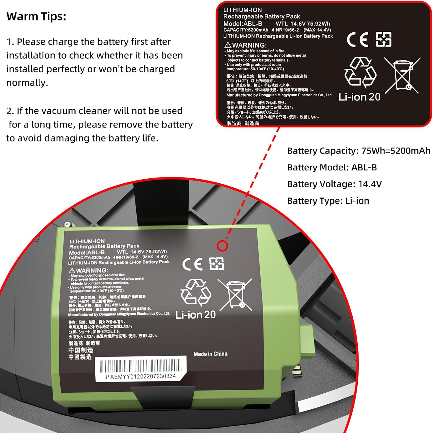 DomiCasa Upgraded 5200mAh ABL-B Battery for Roomba S9+ Battery Replacement