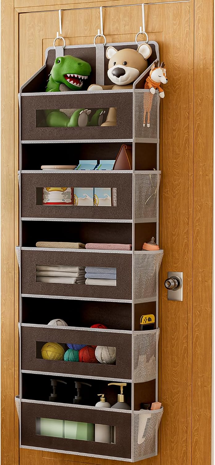 Aldernest 5 Tier Over the Door Organizer for Bathroom, Bedroom, Pantry, Brown, Brown 1 Pack